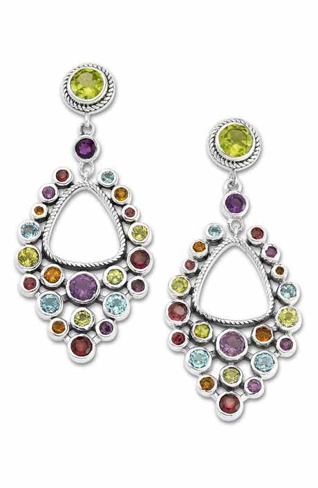SAMUEL B. Sterling Silver Semiprecious Stone Cluster Drop Earrings