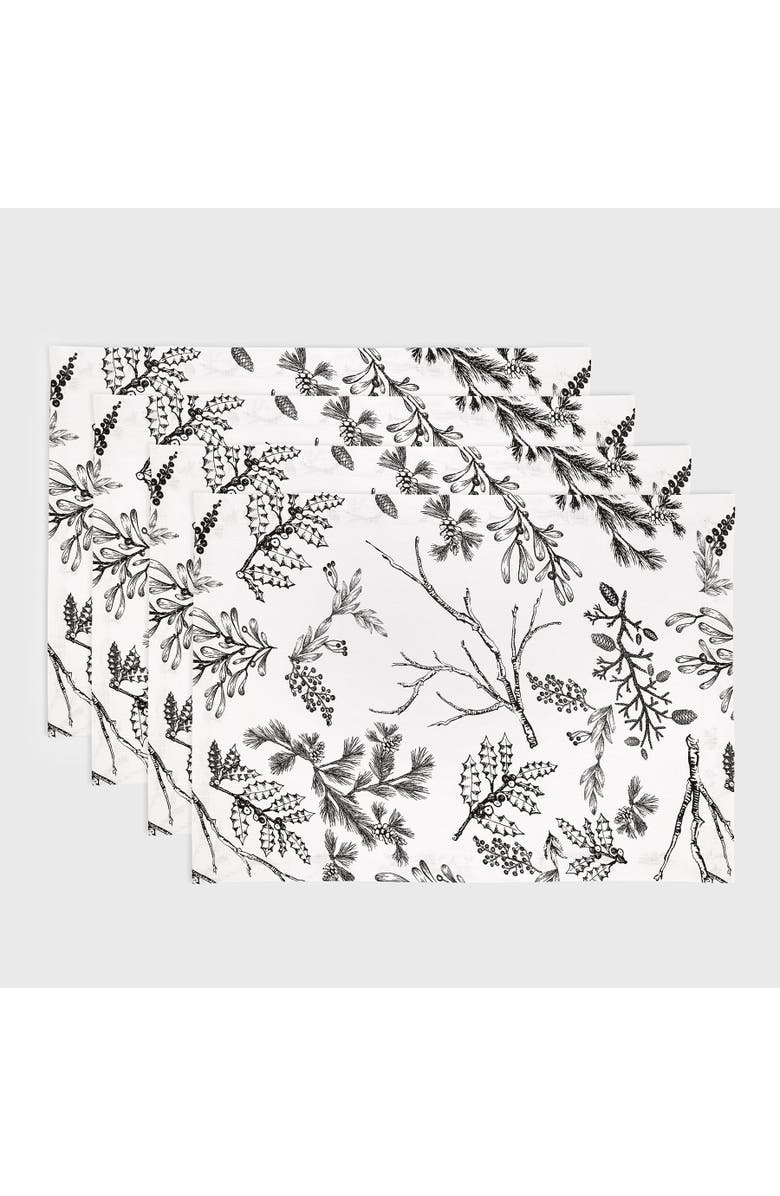 Solino Home Linen Placemats - Winter Forest, 14" x 19", Main, color, Black/White