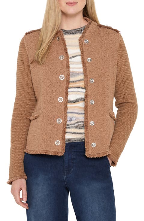 Military Fringe Mixed Knit Jacket (Regular & Petite)