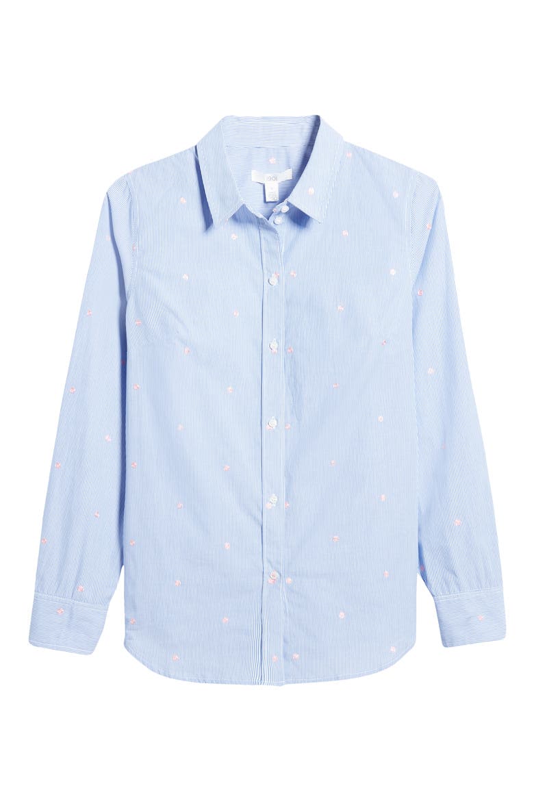 Embroidered Dot Stripe Shirt, Alternate, color, BLUE- PINK STRIPE DOT