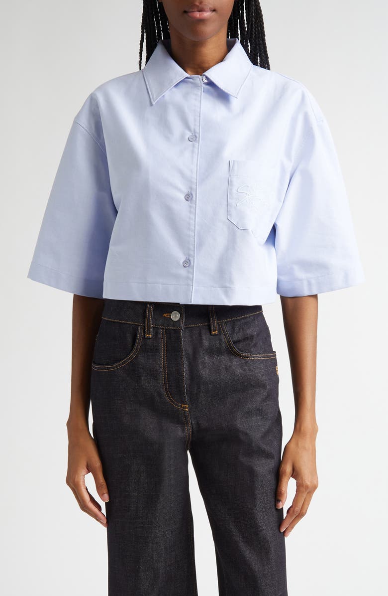 Givenchy Crop Cotton Oxford Short Sleeve Button-Up Shirt, Main, color, 