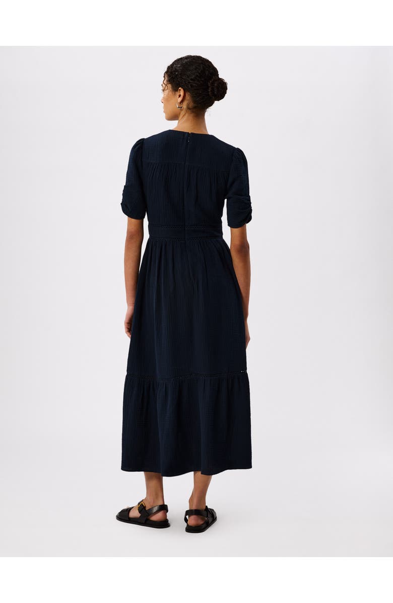 Whistles V-Neck Textured Midi Dress, Alternate, color, Navy
