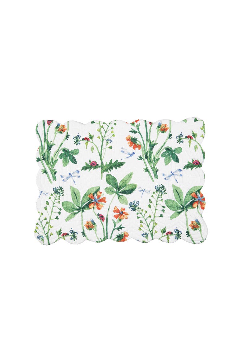 Clover Bug Watercolor Garden 100% Cotton Quilted Set of 6 Placemats 13" x 19", Alternate, color, Green
