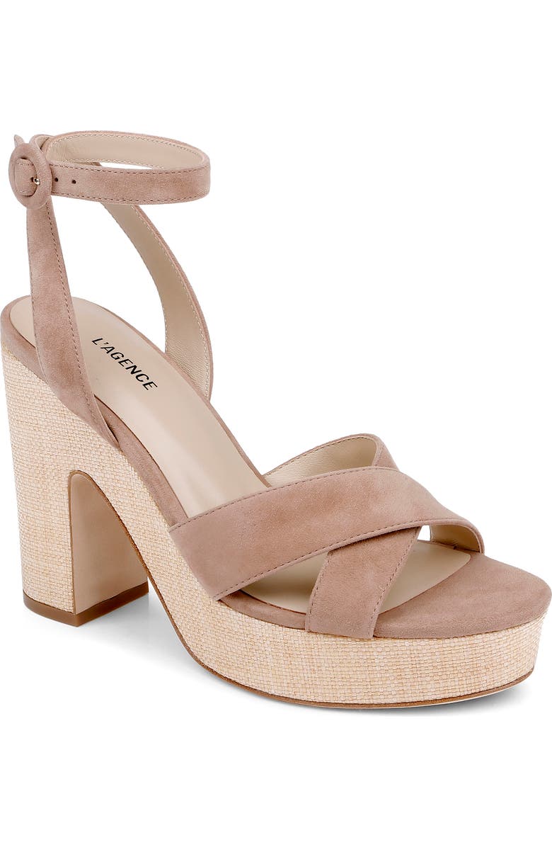 L'AGENCE Sandrine Ankle Strap Platform Sandal, Main, color, Cappuccino Suede