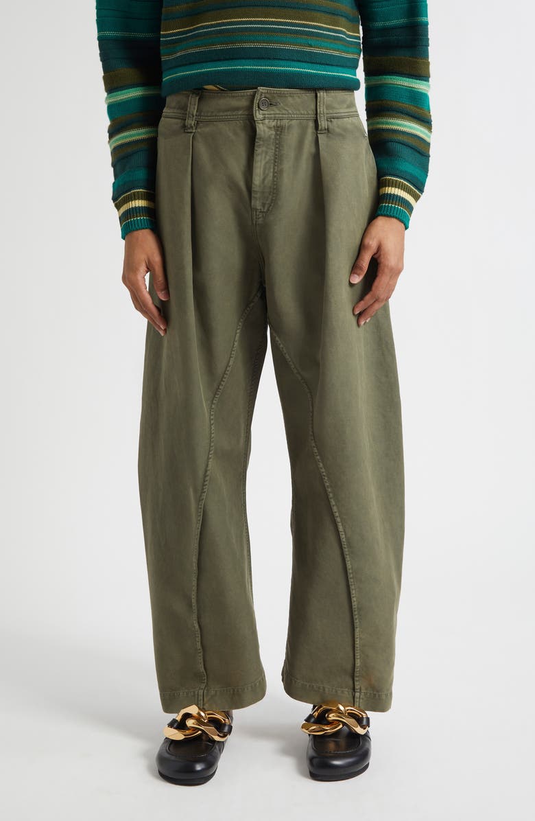 JW Anderson Twisted Seam Wide Leg Trousers, Main, color, Olive
