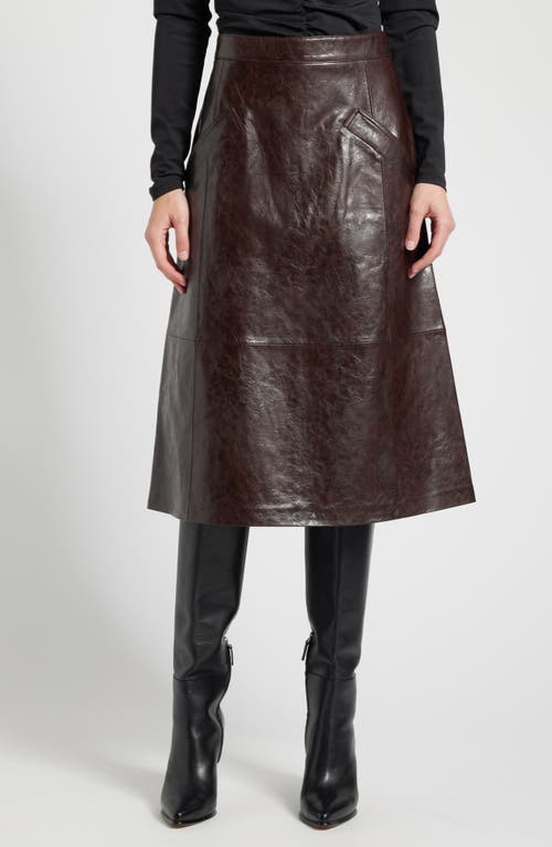 KOBI HALPERIN Rustic Faux Leather A-Line Skirt in Burgundy 