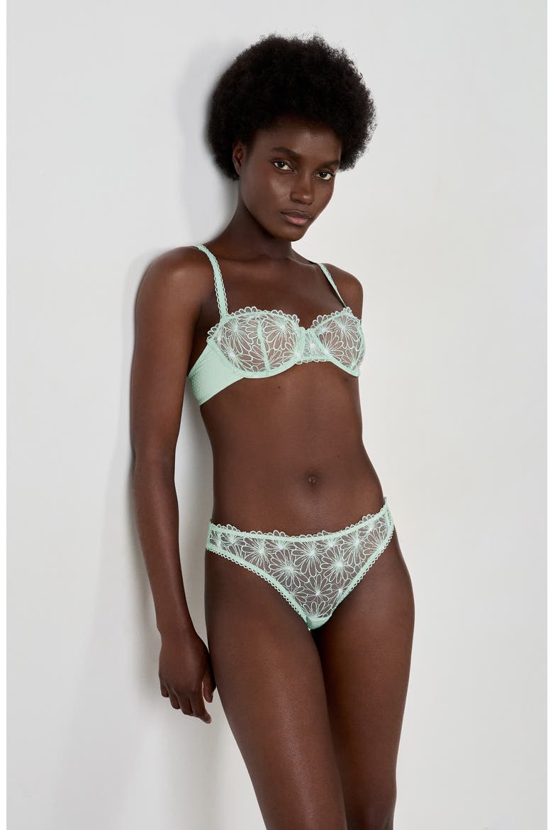 Daisy Embroidered Thong, Alternate, color, CELADON