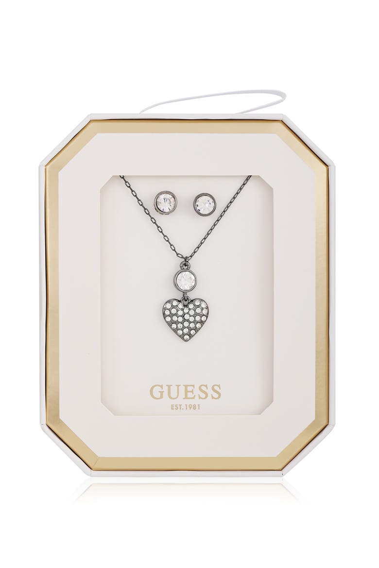 Crystal Heart Pendant Necklace & Stud Earrings Set, Main, color, SILVER