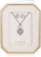 GUESS Crystal Heart Pendant Necklace & Stud Earrings Set