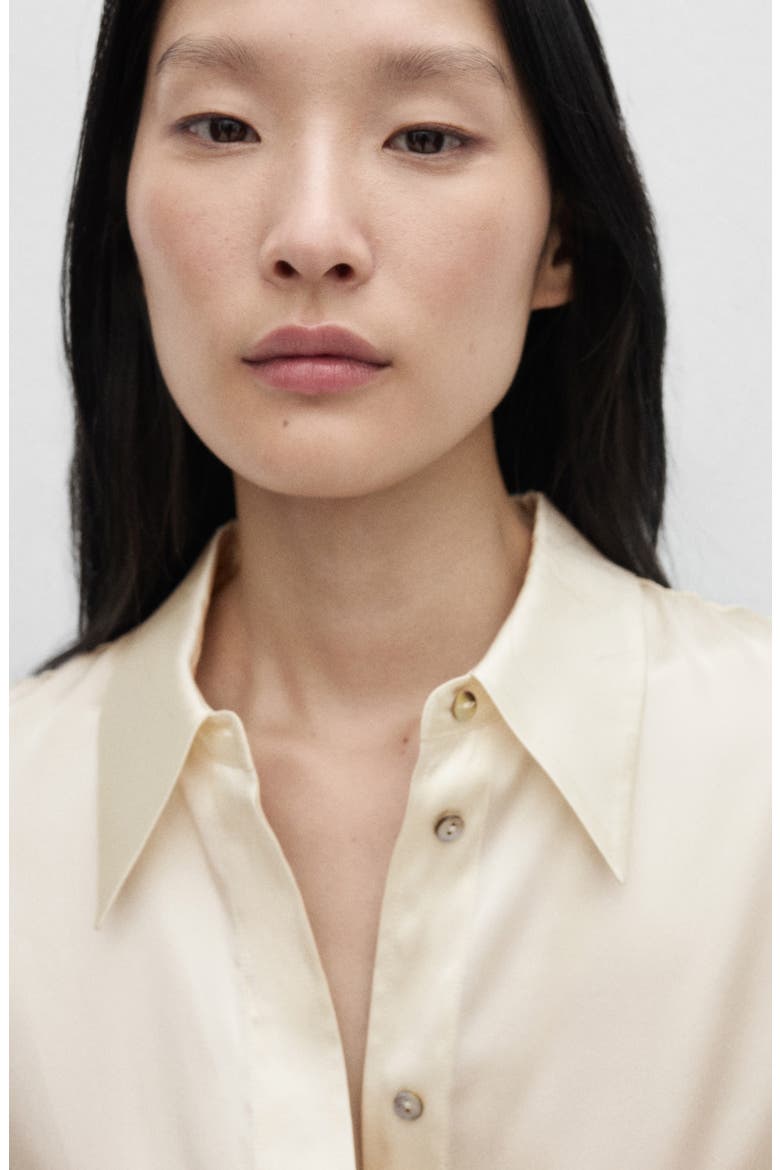 Satin Silk Button-Up Shirt, Alternate, color, OFF WHITE