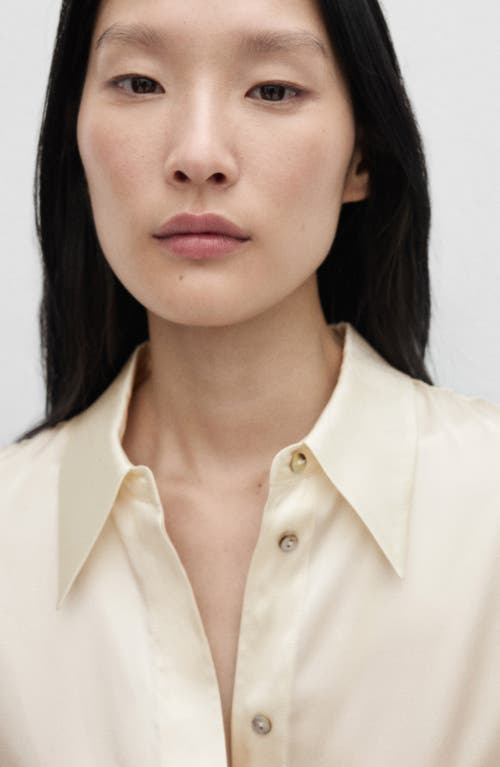Mango Satin Silk Button-up Shirt In Off White