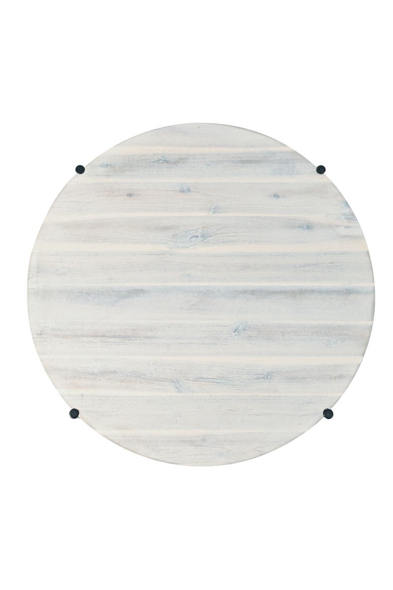 Carly 24.21" Modern Coastal Round Acacia Wood/Water Hyacinth Coffee Table with Storage Basket, Alternate, color, White