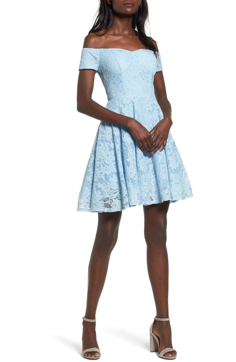 Soprano Lace Off the Shoulder Fit & Flare Dress, Main, color, 