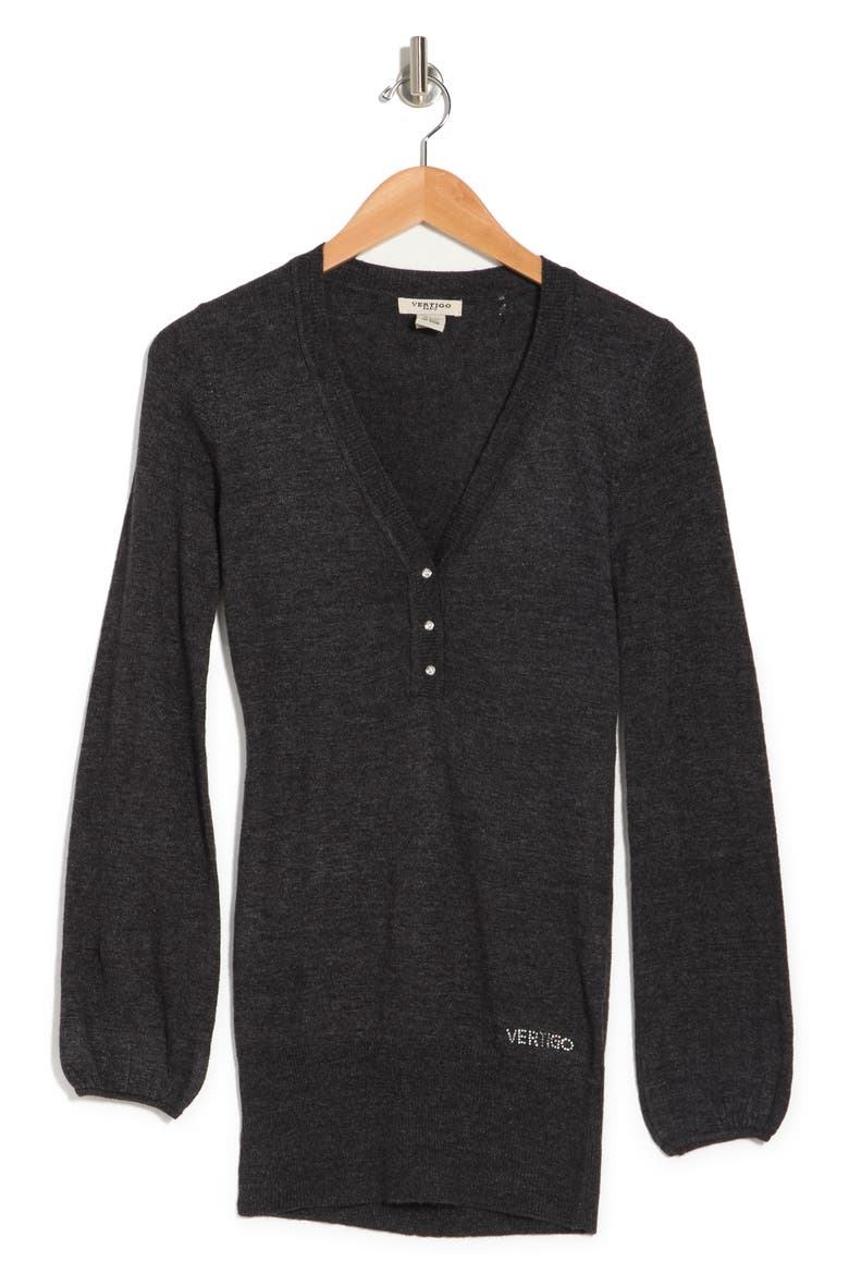 Vertigo Balloon Sleeve Henley Sweater, Alternate, color, CHARCOAL
