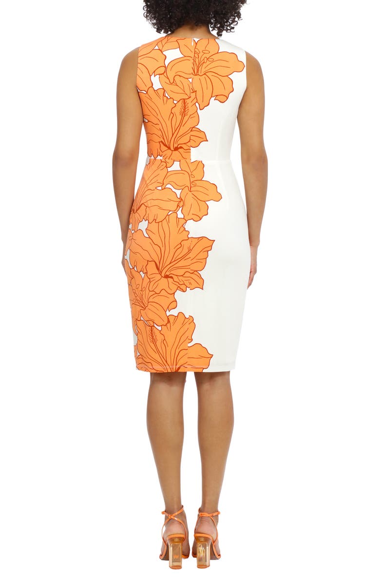 Maggy London Floral Surplice Neck Faux Wrap Dress, Alternate, color, Ivory/ Saddle Brown