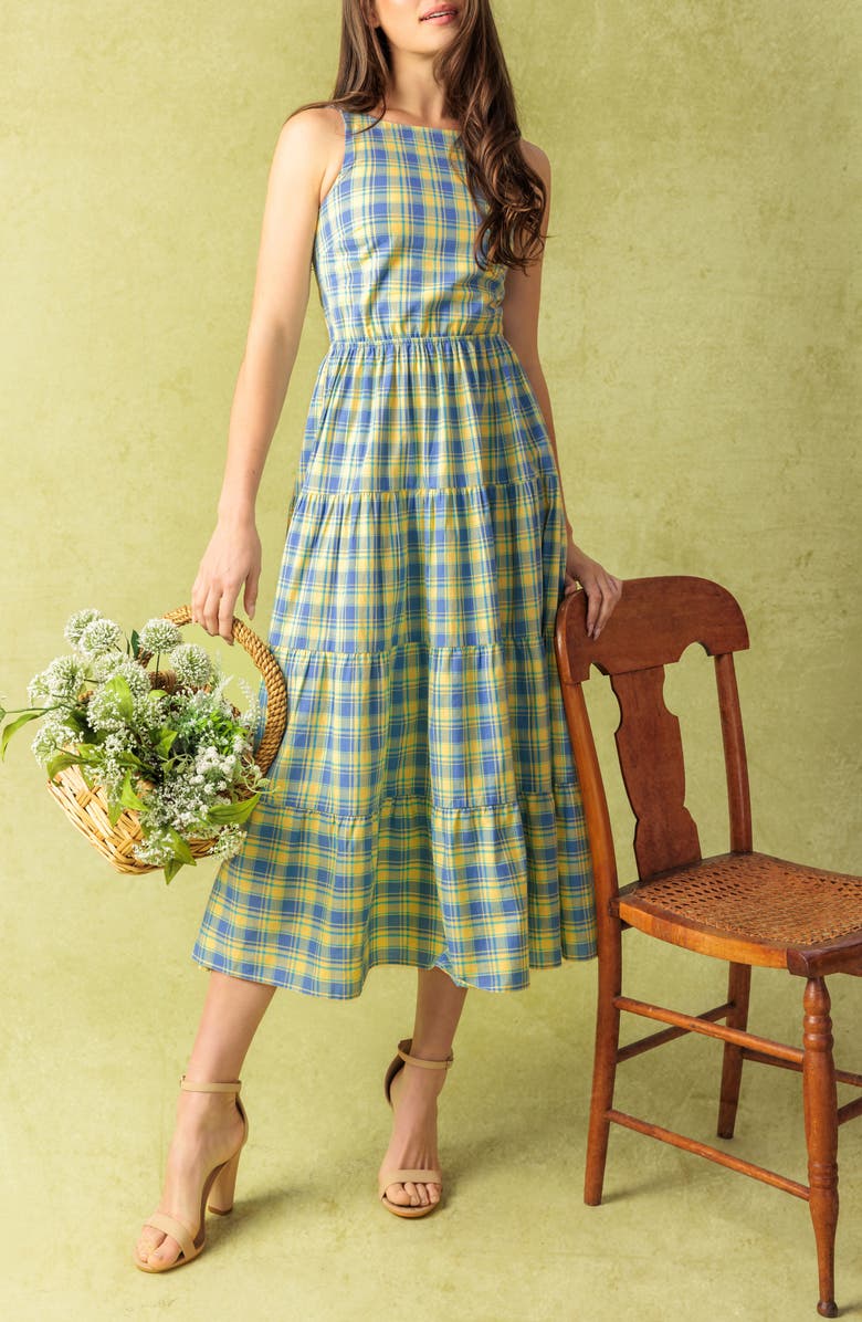 Plaid Tiered Cotton Midi Dress