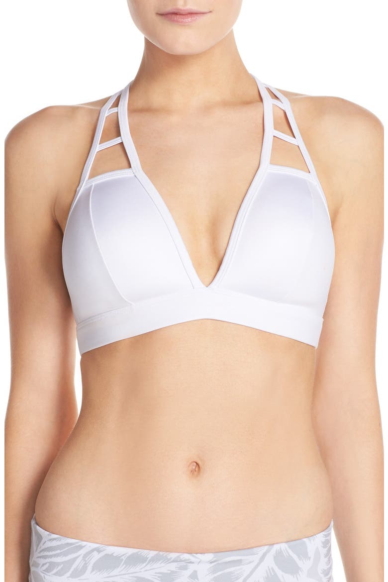'Show Stopper' Racerback Sports Bra, Main, color, WHITE GLOSSY