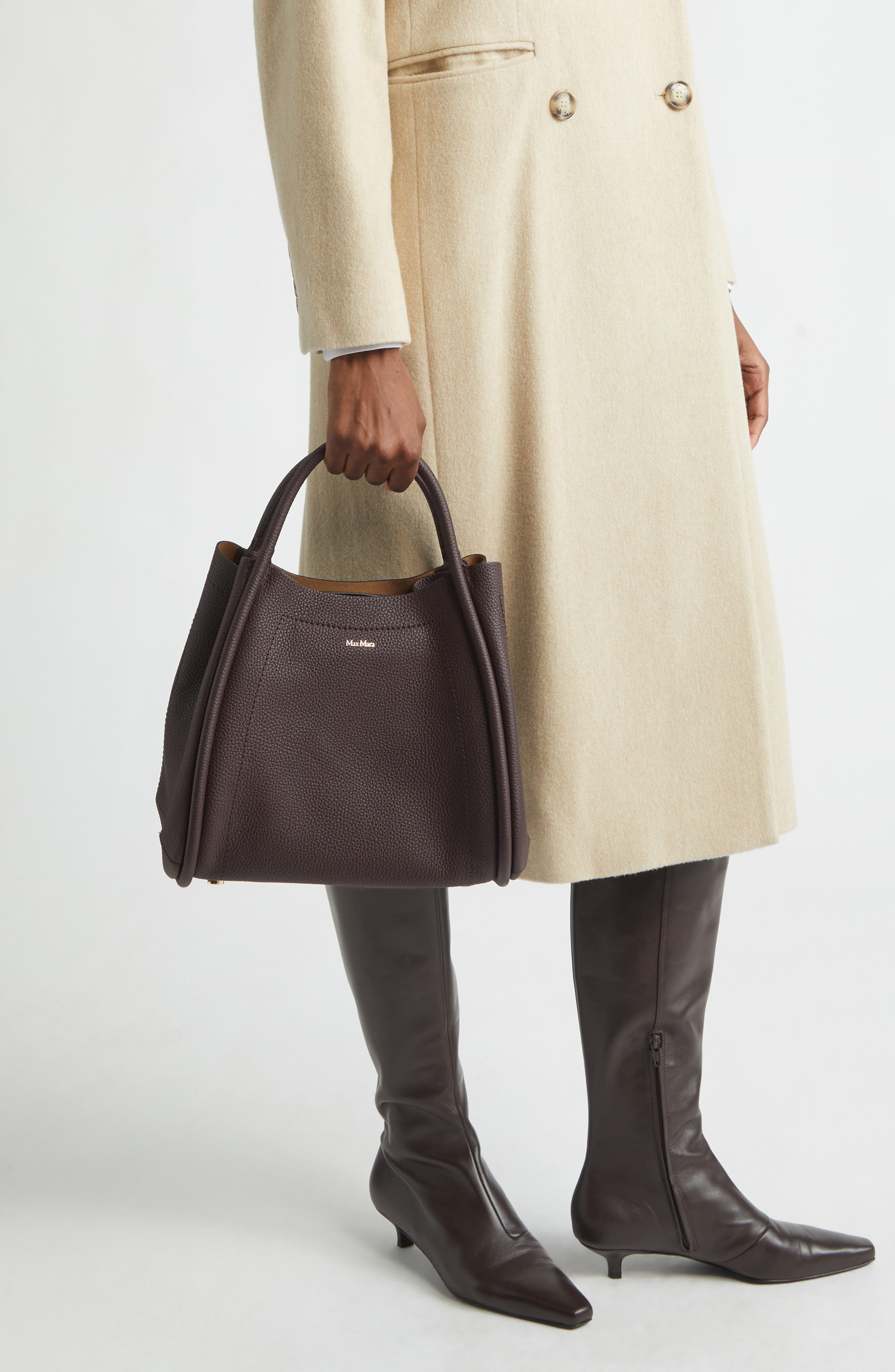 Max Mara Marine Grained Leather Tote, Alternate, color, Bordeaux