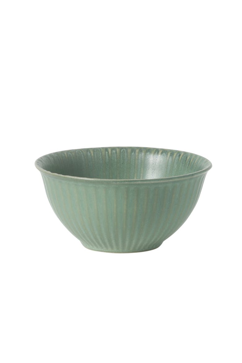 Bistro Linea Cereal Bowls, Stoneware Soup Bowls, Cream Reactive Glaze Ribbed Bowl Set, Alternate, color, Green