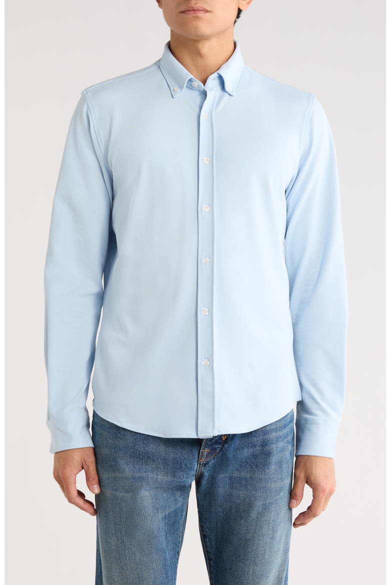 Long Sleeve Piqué Button-Down Shirt, Main, color, LIGHT BLUE