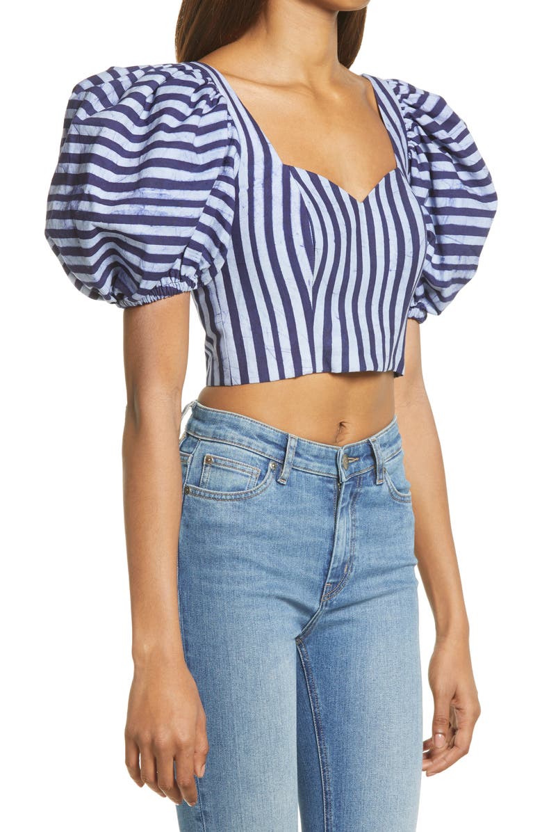SIKA Asha Stripe Puff Sleeve Crop Top, Alternate, color,