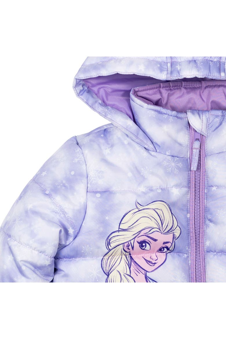 Frozen Hooded Puffer Jacket, Alternate, color, Lavender Elsa Anna