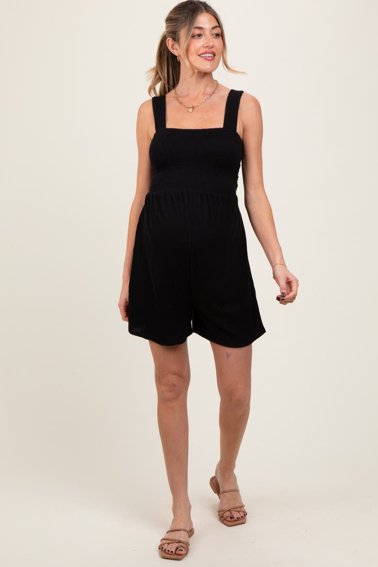 Ribbed Smocked Bodice Romper, Alternate, color, Black
