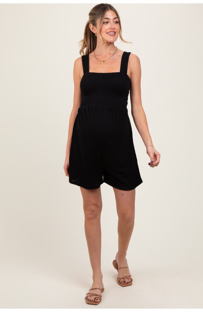 PinkBlush Ribbed Smocked Bodice Romper, Alternate, color, Black