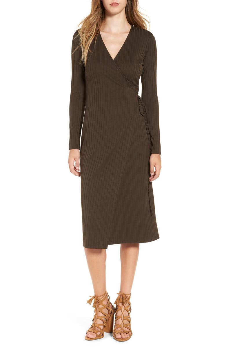 ASTR the Label ASTR Rib Knit Wrap Dress, Main, color, 