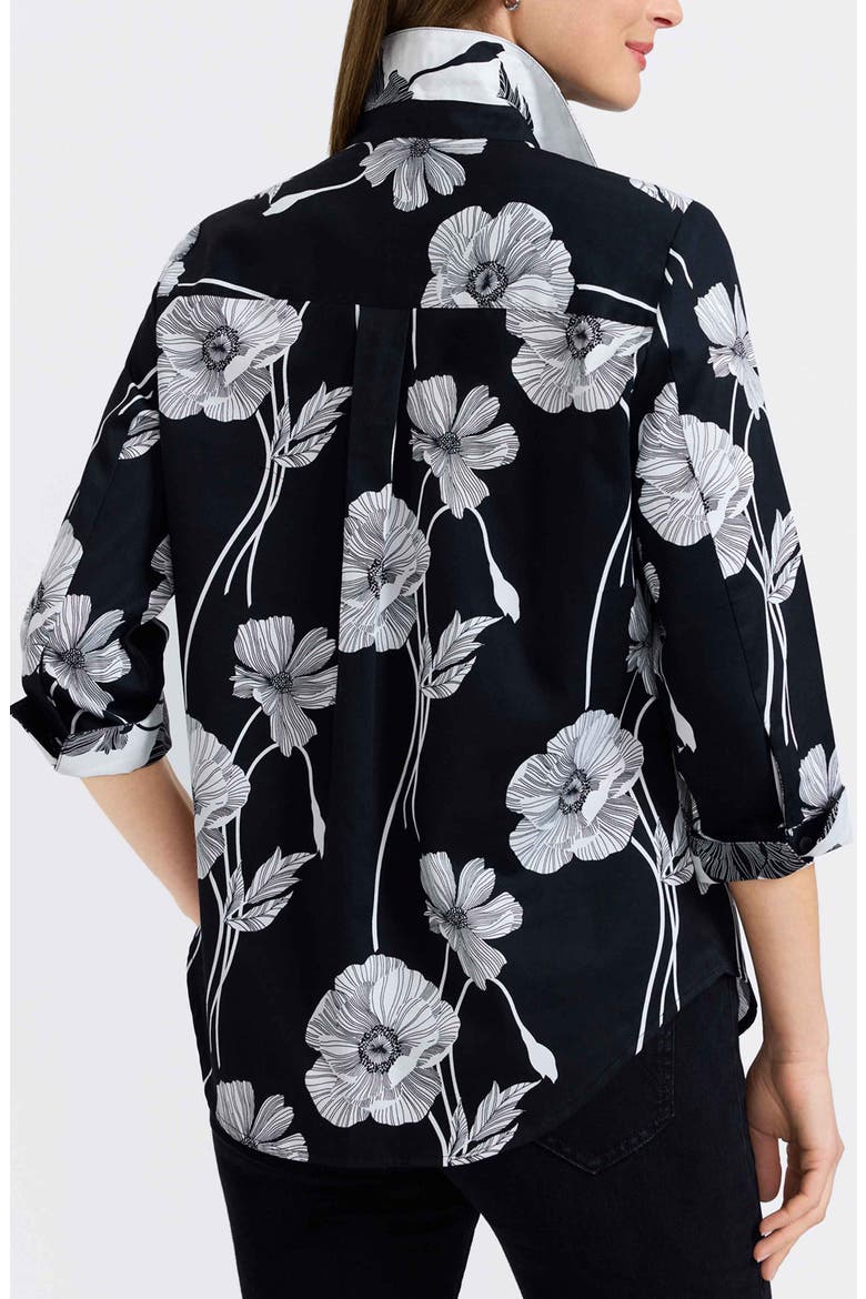 Marina Poppy Print Cotton Button-Up Shirt, Alternate, color, BLACK/ WHITE
