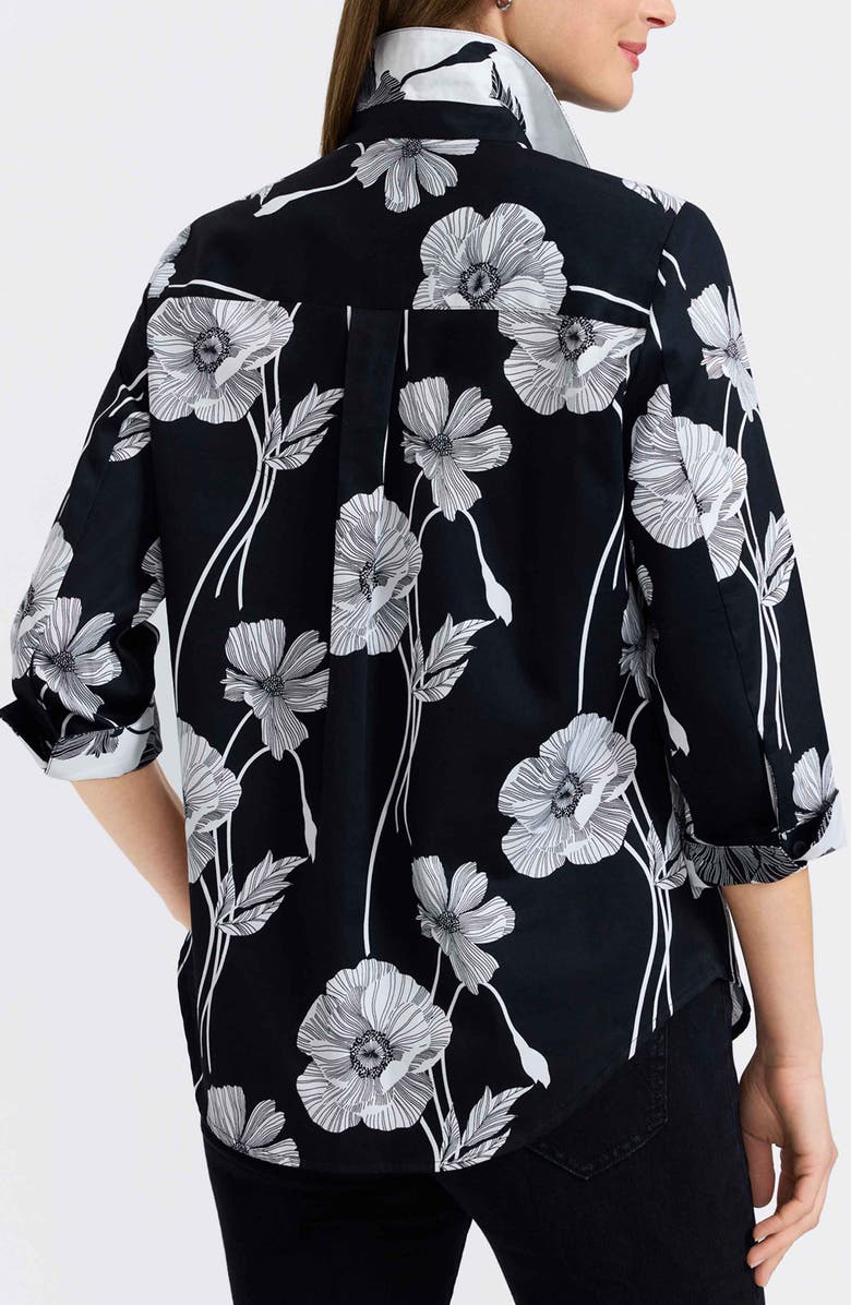 Foxcroft Marina Poppy Print Cotton Button-Up Shirt, Alternate, color, Black/ White