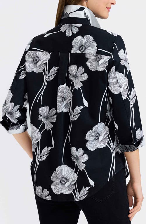 Foxcroft Agnes Poppy Print Three-quarter Sleeve Popover Top