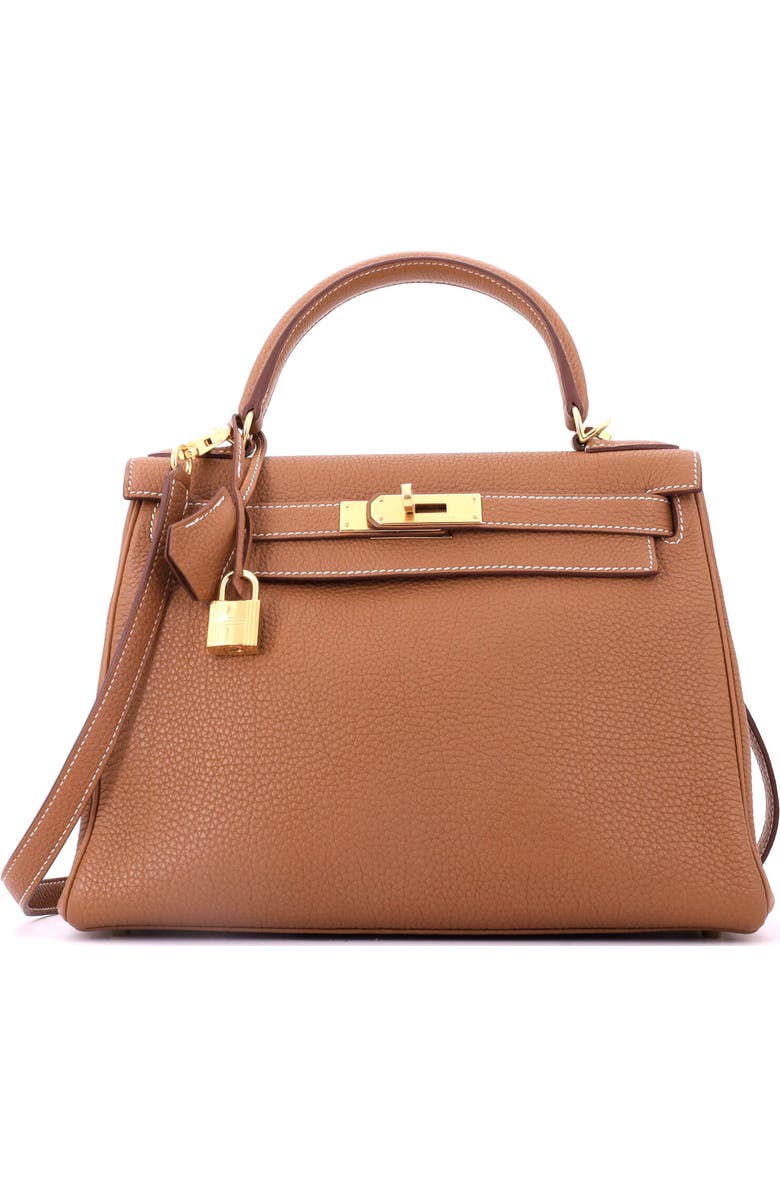 Pre-Owned Hermes Kelly Handbag Brown Togo with Gold Hardware 28, Main, color, Gold