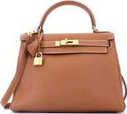 Pre-Owned Hermes Kelly Handbag Brown Togo with Gold Hardware 28