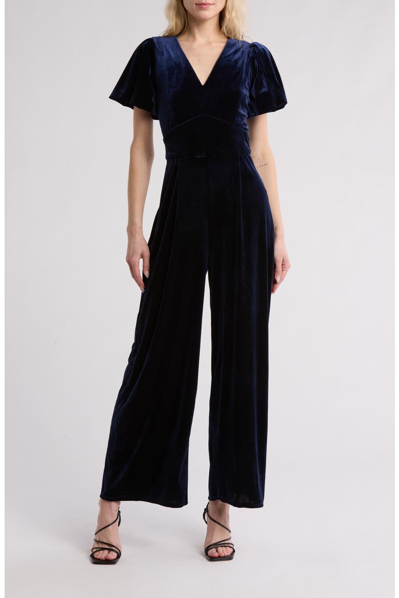 Puff Sleeve Velvet Jumpsuit, Main, color, CLASSIC NAVY BLUE