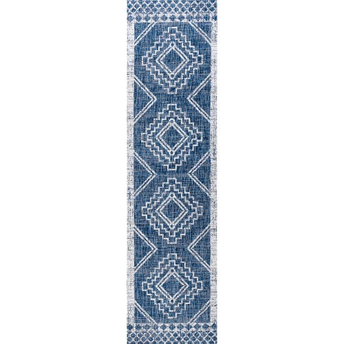 Jonathan Y Marokko Diamond Medallion Indoor/outdoor Area Rug In Blue/ivory