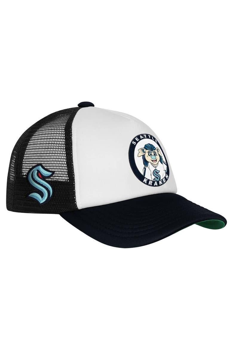 Youth Mitchell & Ness  White Seattle Kraken Mascot Adjustable Trucker Hat, Alternate, color, White