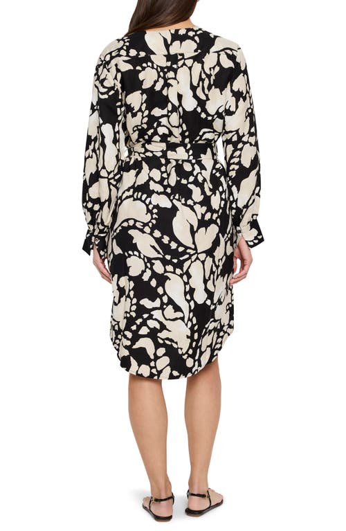 Nic + Zoe Nic+zoe Evening Petal Long Sleeve Linen Blend Dress In Black Multi