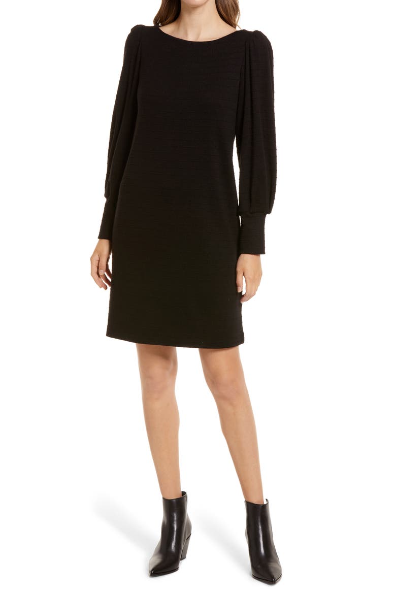 Boatneck Long Sleeve Sweater Dress, Main, color, BLACK