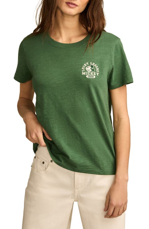 Mickey Mouse Feel the Luck Embroidered Cotton Graphic T-Shirt