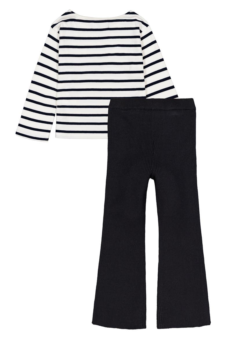 Stripe Long Sleeve Top & Rib Flare Leggings Set, Alternate, color, BLACK