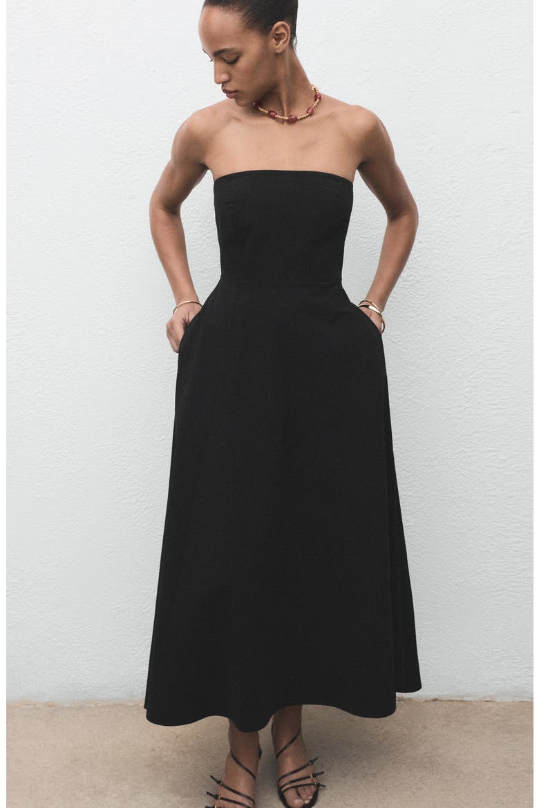 Strapless A-Line Dress, Alternate, color, BLACK