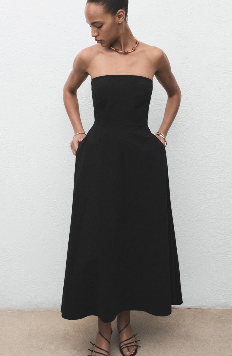 MANGO Strapless A-Line Dress, Alternate, color, Black