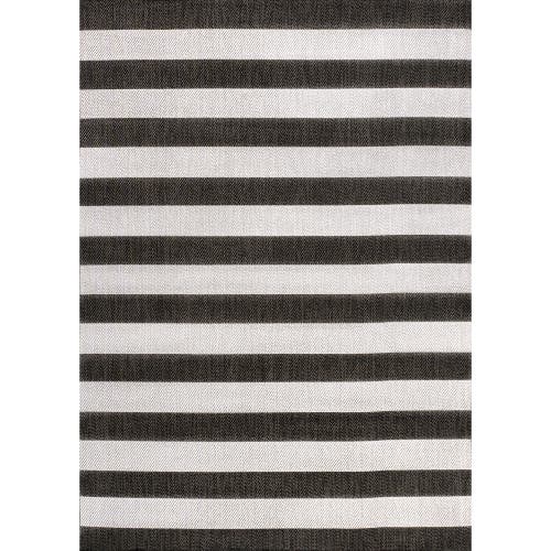 Jonathan Y Negril Two-tone Wide Stripe Indoor/outdoor Area Rug In Black/cream