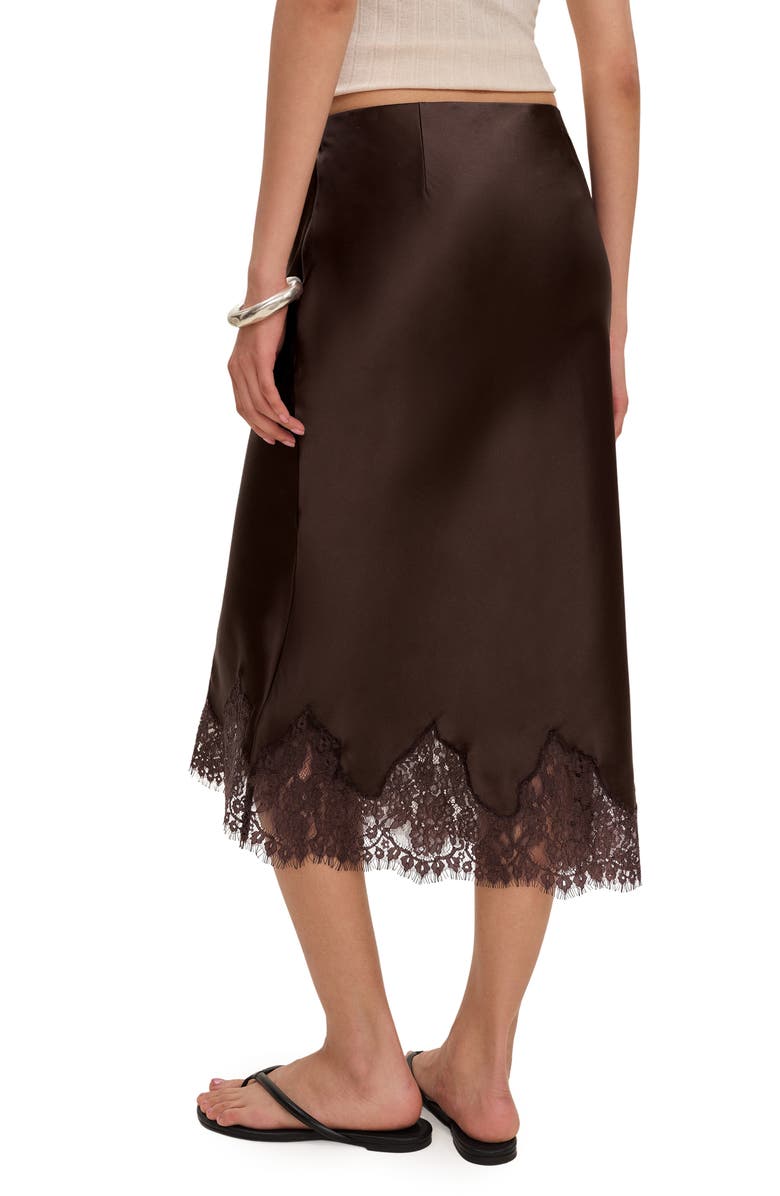 Reformation Carolina Lace Trim Silk Midi Skirt, Alternate, color, Black Bean