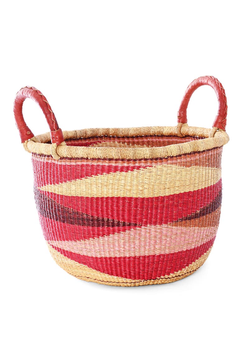 Shades of Red Triangle Design Double Handle Bolga Basket, Main, color, Red