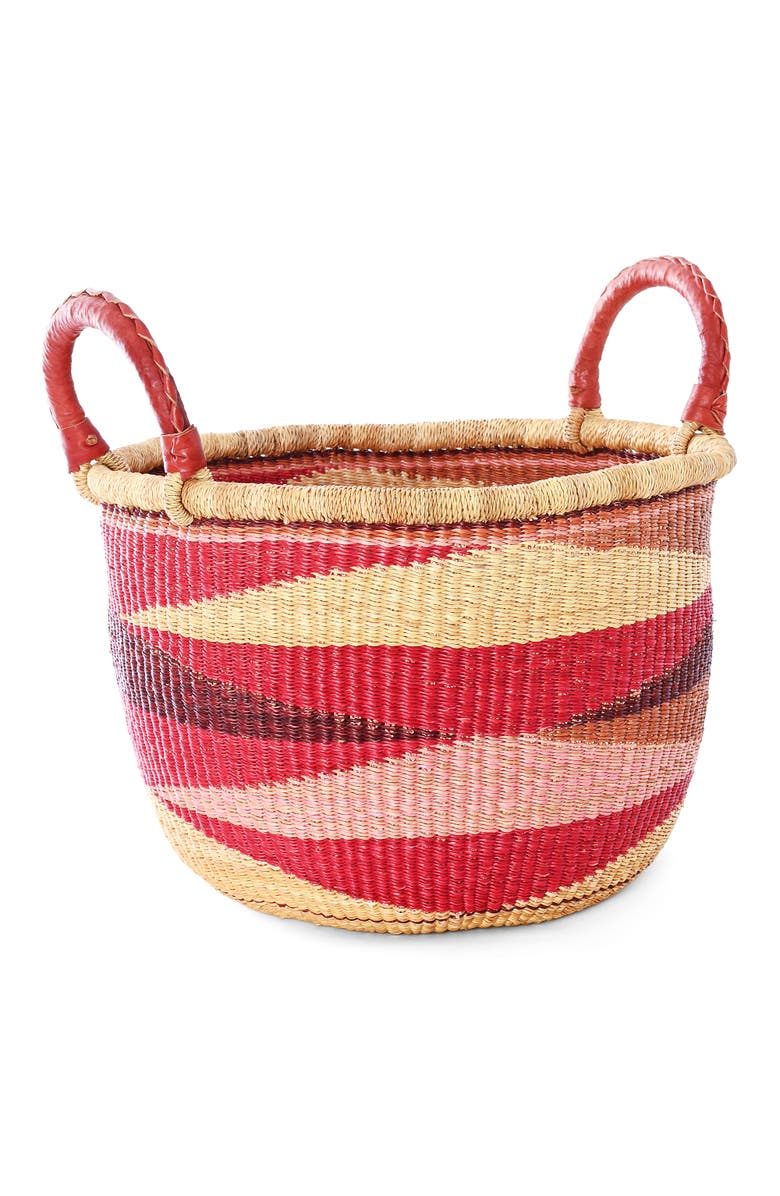 African Modern Shades of Red Triangle Design Double Handle Bolga Basket, Main, color, Red