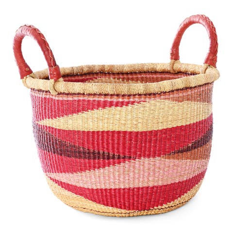 Shades of Red Triangle Design Double Handle Bolga Basket