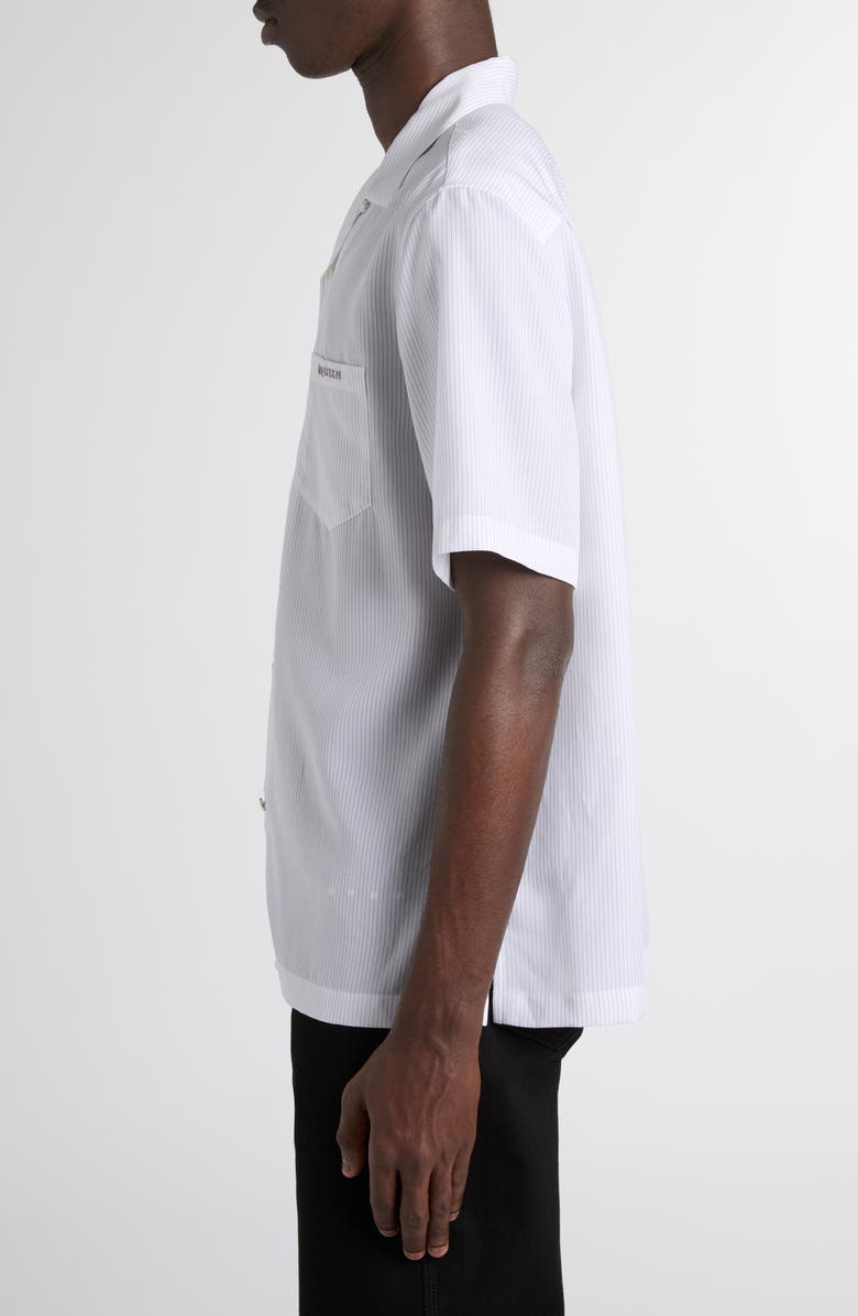 McQueen Pinstripe Logo Embroidered Camp Shirt, Alternate, color, 