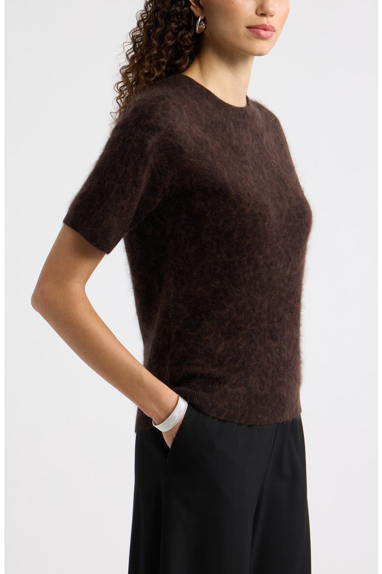 Brushed Leopard Print Short Sleeve Cashmere Sweater, Alternate, color, BLACK- BROWN M LEONE LEOPARD